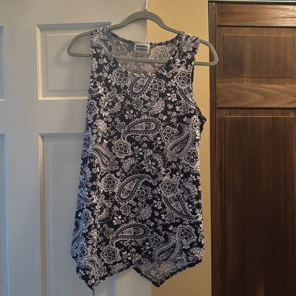 Navy and White Asymmetrical Tank Top